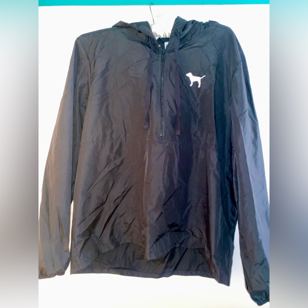 PINK Victoria's Secret Black Pullover Windbreaker with Dog Logo